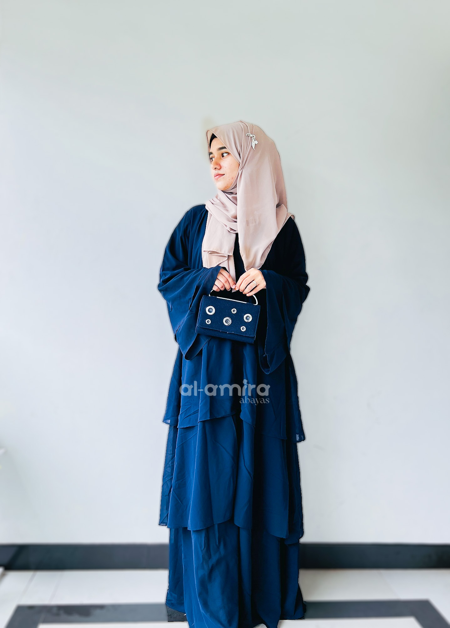 Elegant Layered Navy Blue Abaya