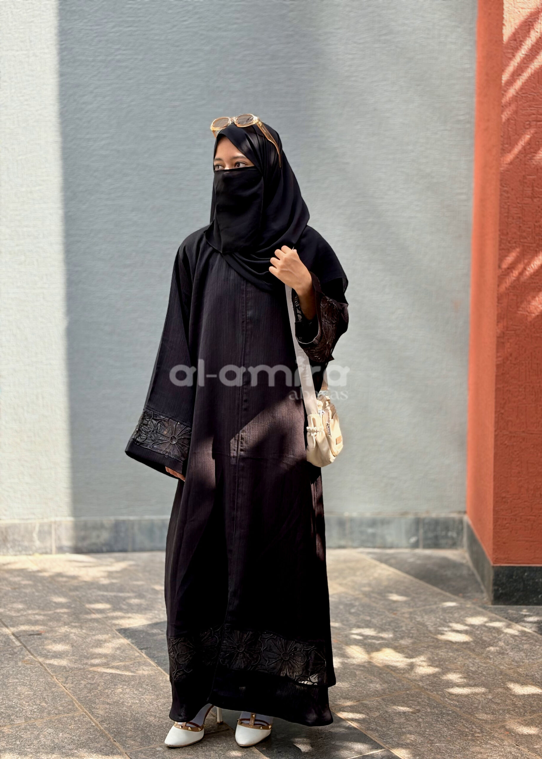 Black Abaya with Embroidered Floral Cuffs - Image 8