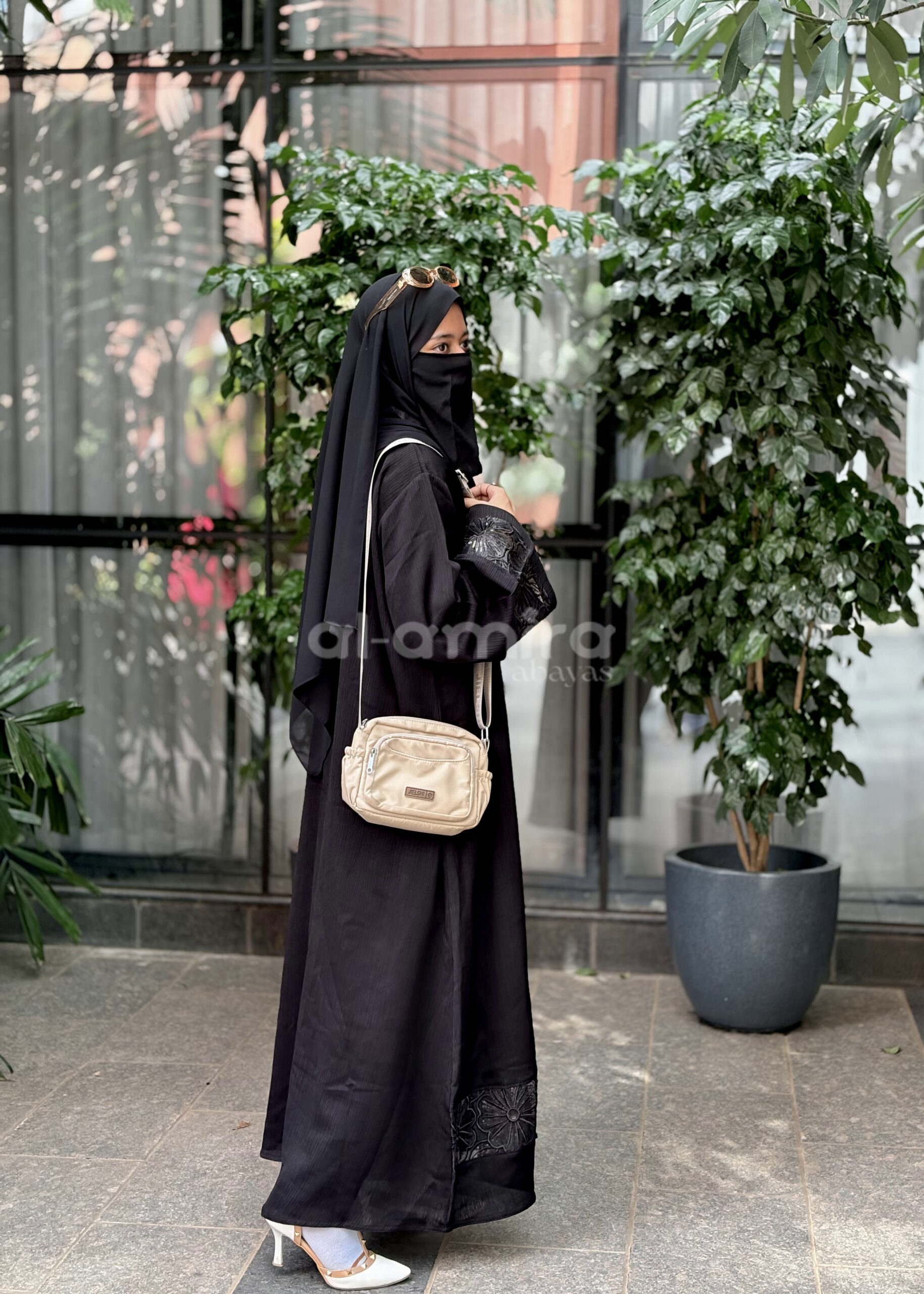 Black Abaya with Embroidered Floral Cuffs - Image 5