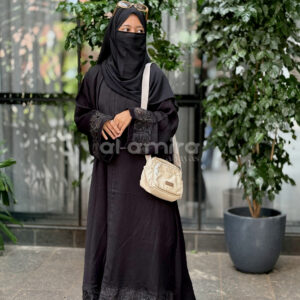 Black Abaya with Embroidered Floral Cuffs